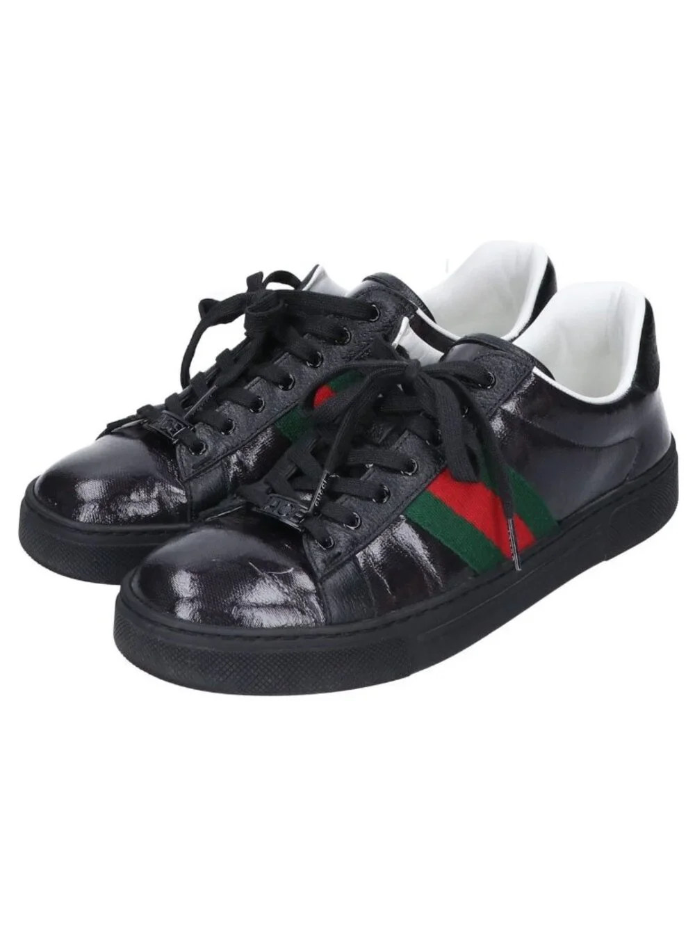 Gucci Black Web Stripe Sneakers Ace Leather